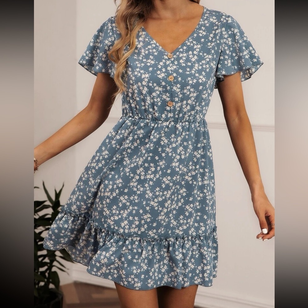 SHEIN ditsy floral print ruffle hem dress